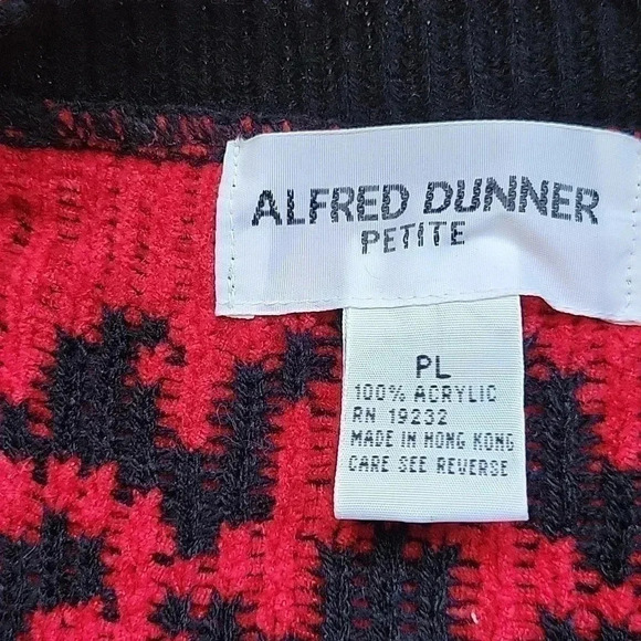 Vintage Alfred Dunner Red Black Cardigan Large Petite - Picture 3 of 10